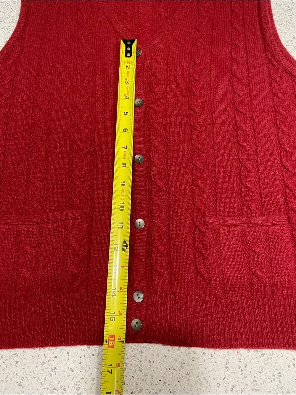 Vintage Eddie Bauer Dark Red Cable-Knit V-Neck Button Vest - Picture 9 of 10